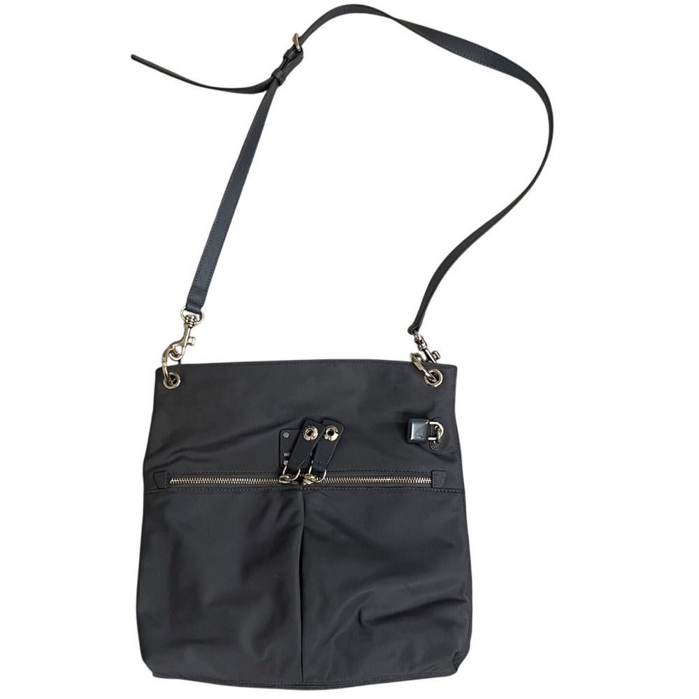 HENRI BENDEL Lg Gray Nylon JETSETTER Convertible Backpack Crossbody Gold Hardwar